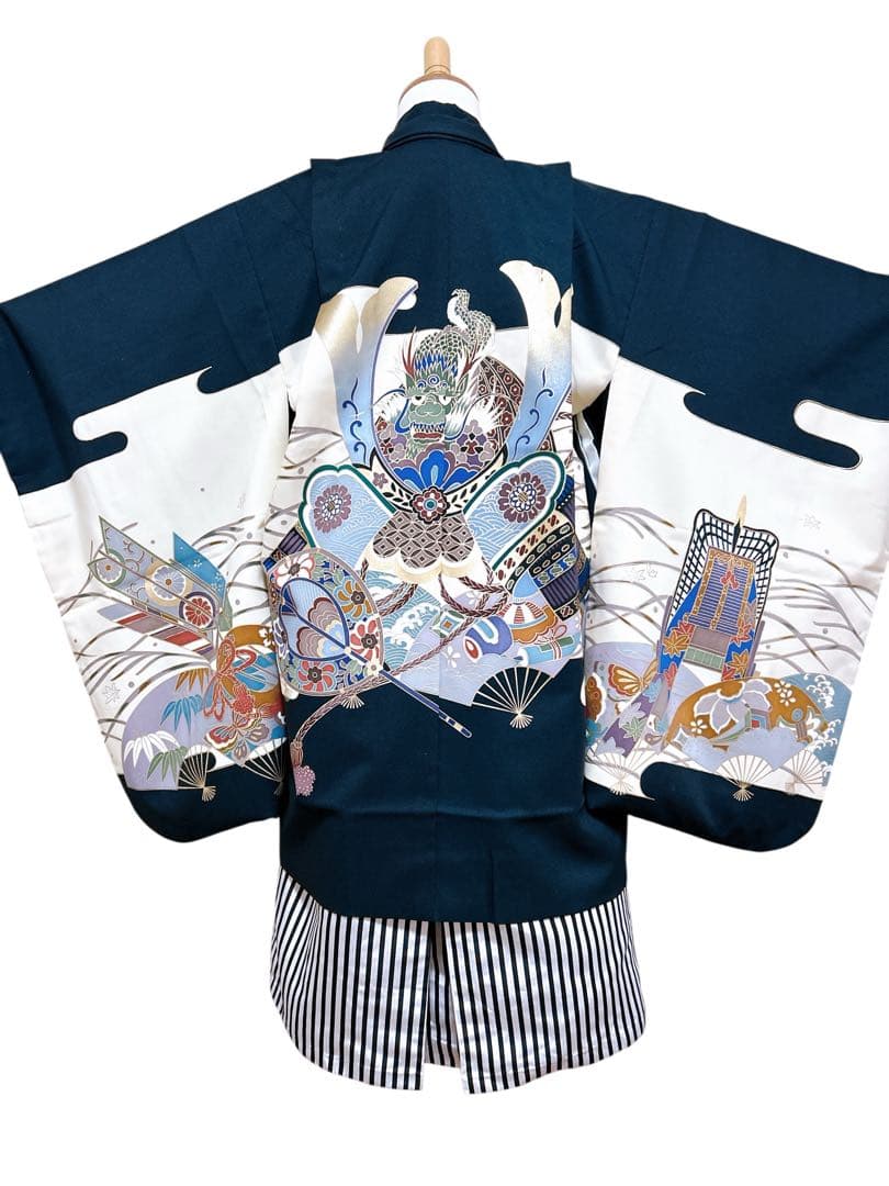 正統派縦縞袴♡七五三　5歳　男の子　フルセット　一式　兜　黒