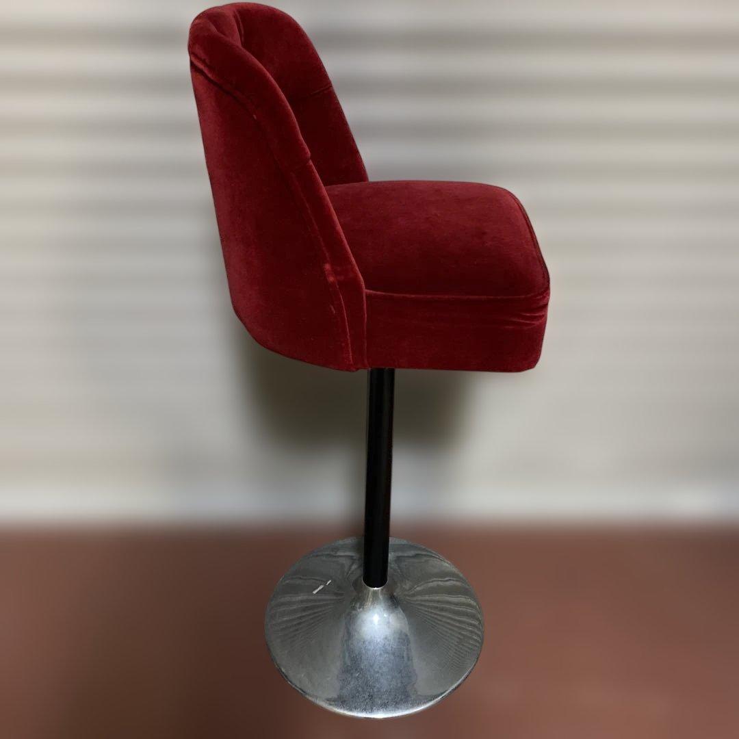赤ベルベット カウンターチェア おしゃれ 固定式 レトロ 赤ベルベット