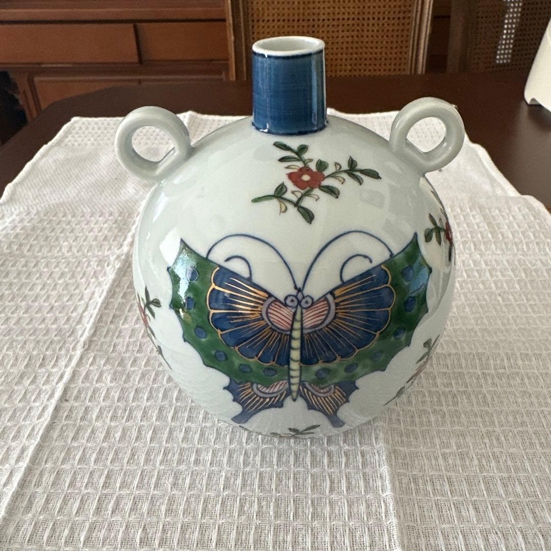 源右衛門窯 花瓶 木箱付き 源右衛門窯 花柄陶器花瓶 中型 専用木箱