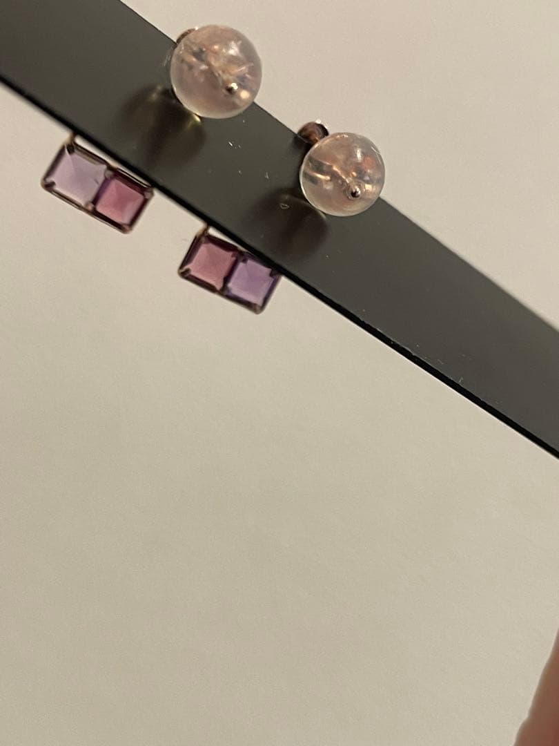 未使用 K10 PG アメジスト ガーネット ピアス ダブルストーン 刻印