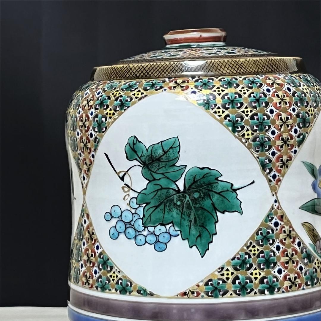 翠松 九谷焼 色絵 水指 共箱 西田吉勝 茶道具 【k3484】