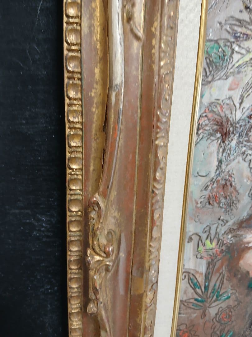 油彩画　人形　F6号『竹中　尚一郞』作者　・額サイズ495×590 ゴールド