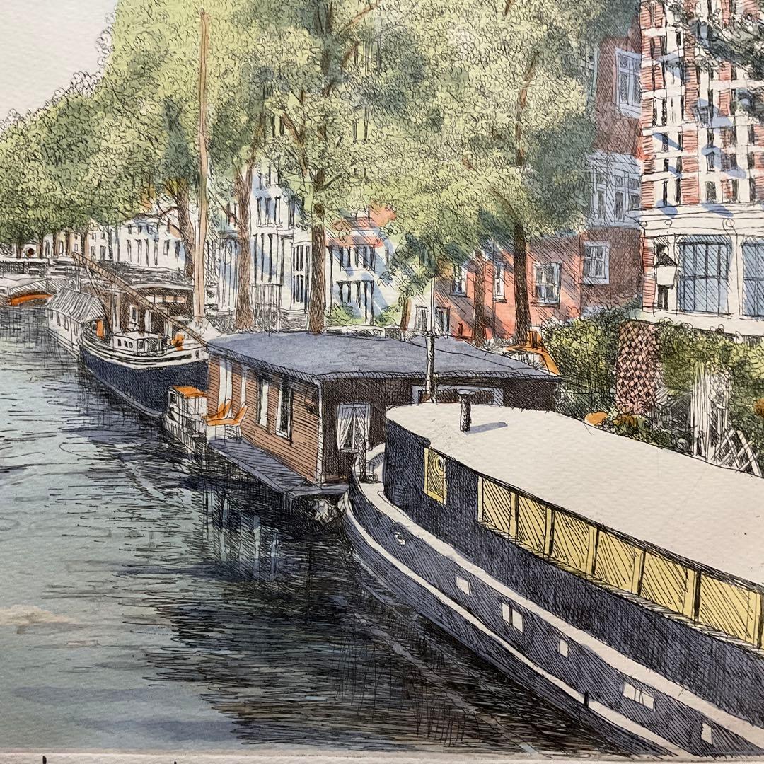 絵画・額縁・版画・織田義郎・新品未使用・銅版画+手彩色・美術品