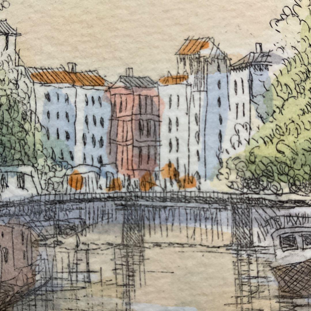 絵画・額縁・版画・織田義郎・新品未使用・銅版画+手彩色・美術品