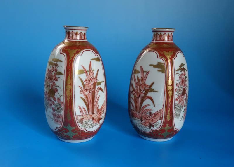 九谷焼　陶源製 酒瓶 徳利 酒器 共箱 井上陶源　 一対 赤絵金襴手 2475