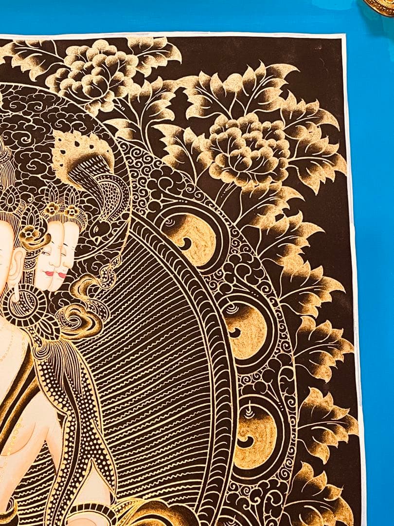 チベット密教 仏画 四面大日如来 ヴァイローチャナ 曼荼羅 手描き 一点物 新品