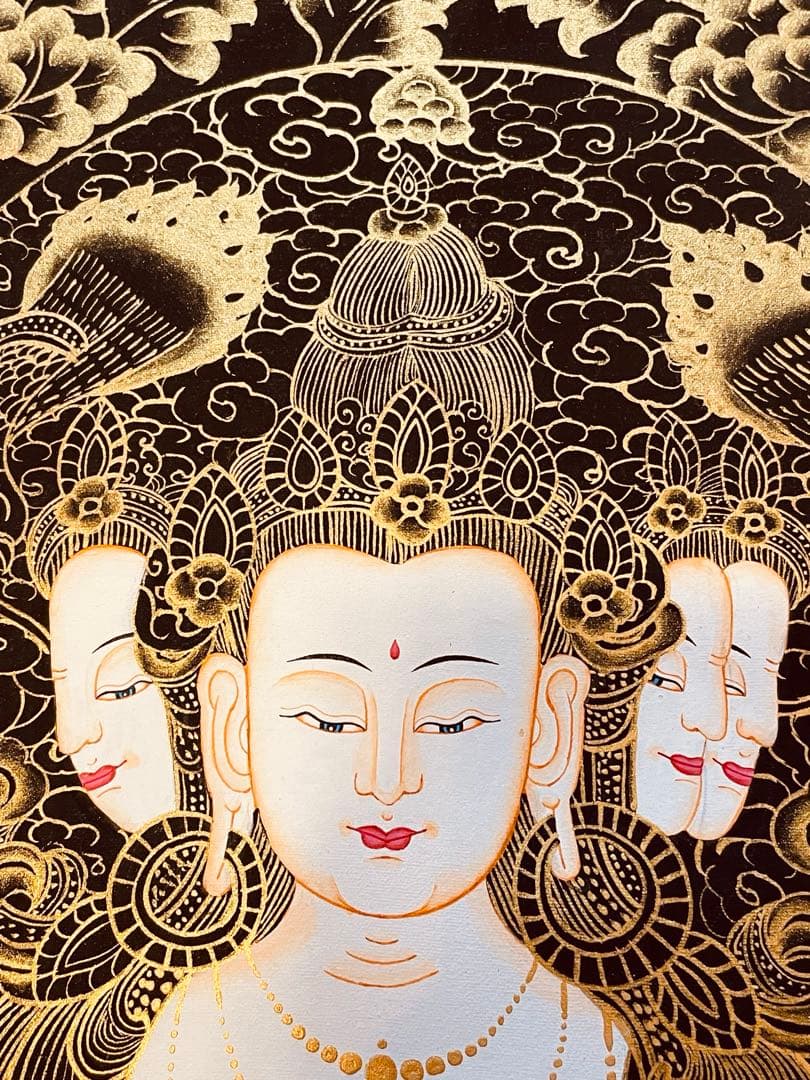 チベット密教 仏画 四面大日如来 ヴァイローチャナ 曼荼羅 手描き 一点物 新品