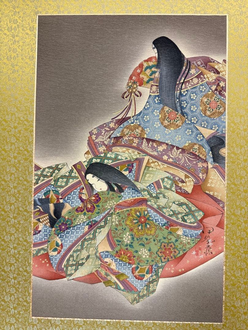 T29 京友禅伝統工芸士「樽本伊勢蔵」二枚折屏風 正絹生地 京の名工 和装着物