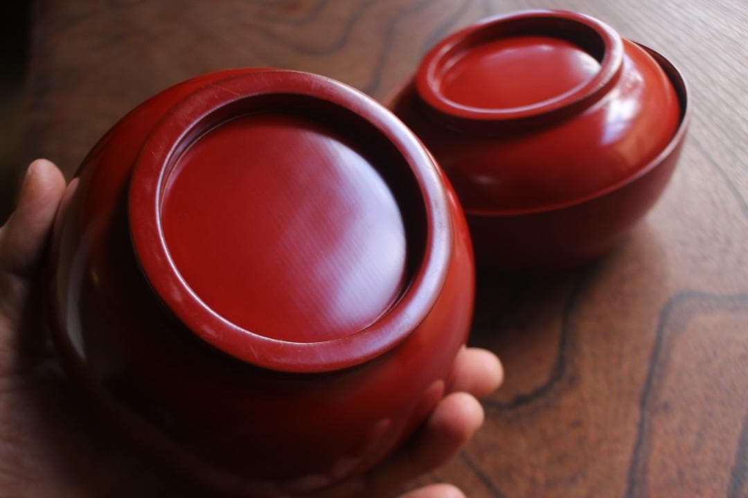 時代逸品！上質朱漆に極上松葉蒔絵の映えるお椀2点（検輪島塗雑煮椀煮物椀