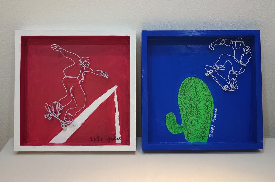 イラストレーター 田中靖夫 2023年 新作 針金アート スケボー 原画 針金アート スケボー No.1 / 田中靖夫 | ABG-ART インテリアで壁に写真