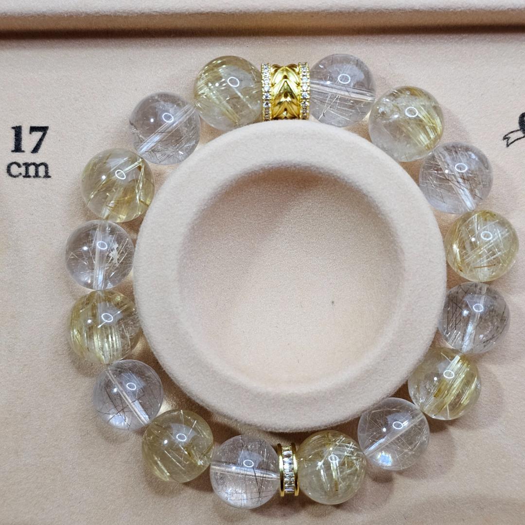 恋桜子様【お取り置き品】ゴールドルチル シルバールチル ブレスレット ゴールドルチルクォーツ ブレスレット 12.5mm 19cm メンズL レディース