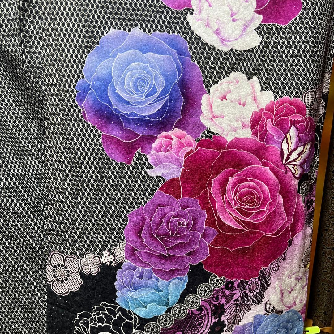 振袖 正絹 成人式 黒 ローズピンク