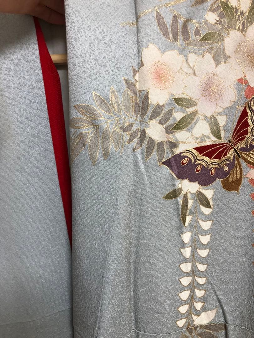 振袖 着物 帯 セット 成人式 水色 蝶 桜 ブルー系 前撮り