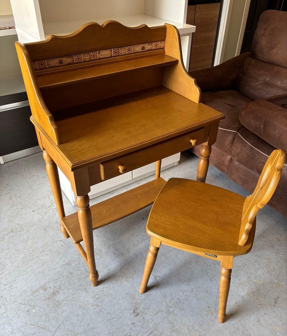 むぅKARIMOKU レトロ アンティク デスク＆椅子、木製、2点セット