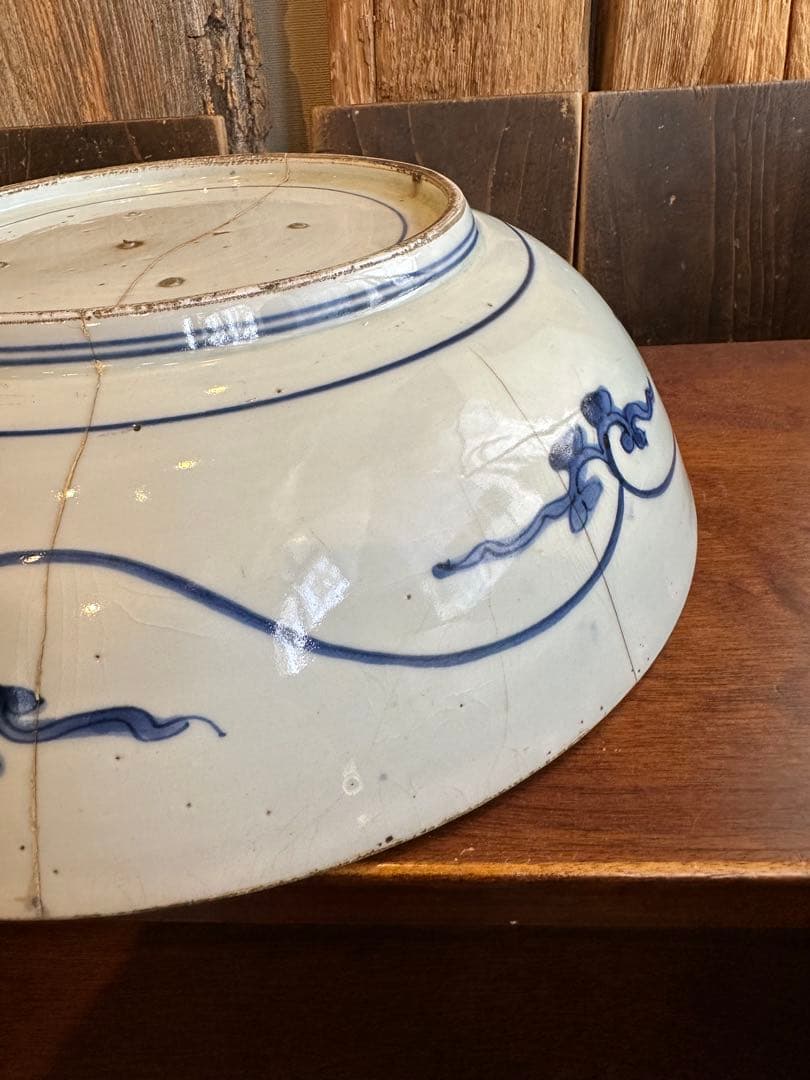 古伊万里　魚紋様　染付　大皿　江戸時代中期　有田焼き