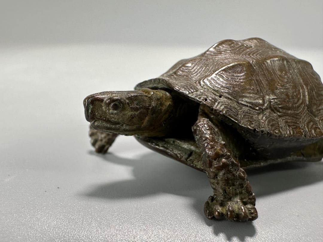 銅製　はた　在銘　亀　カメ　置物　頭尾可動式　鼈　細密細工　煎茶飾り　盆景