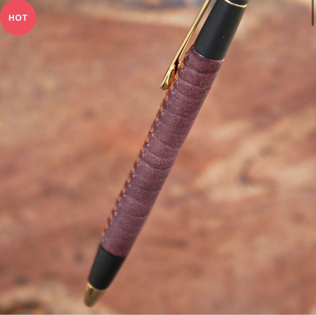 ★バレンタイン限定★ ワインレッド シックザール 革軸ペン 節目模様 0.5mm