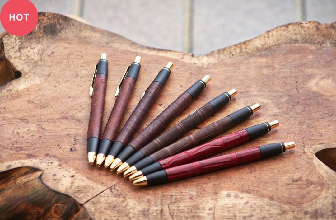 ★バレンタイン限定★ ワインレッド シックザール 革軸ペン 節目模様 0.5mm