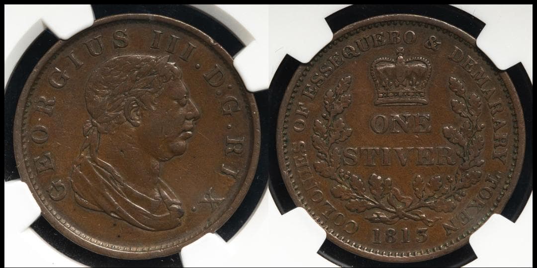 NGC-VF35BN イギリス領ガイアナ 1813 ジョージ3世 銅貨