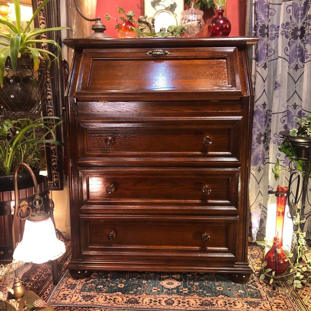 イタリアン　アンティーク　オーク　コンパクト　ライティングビューロー