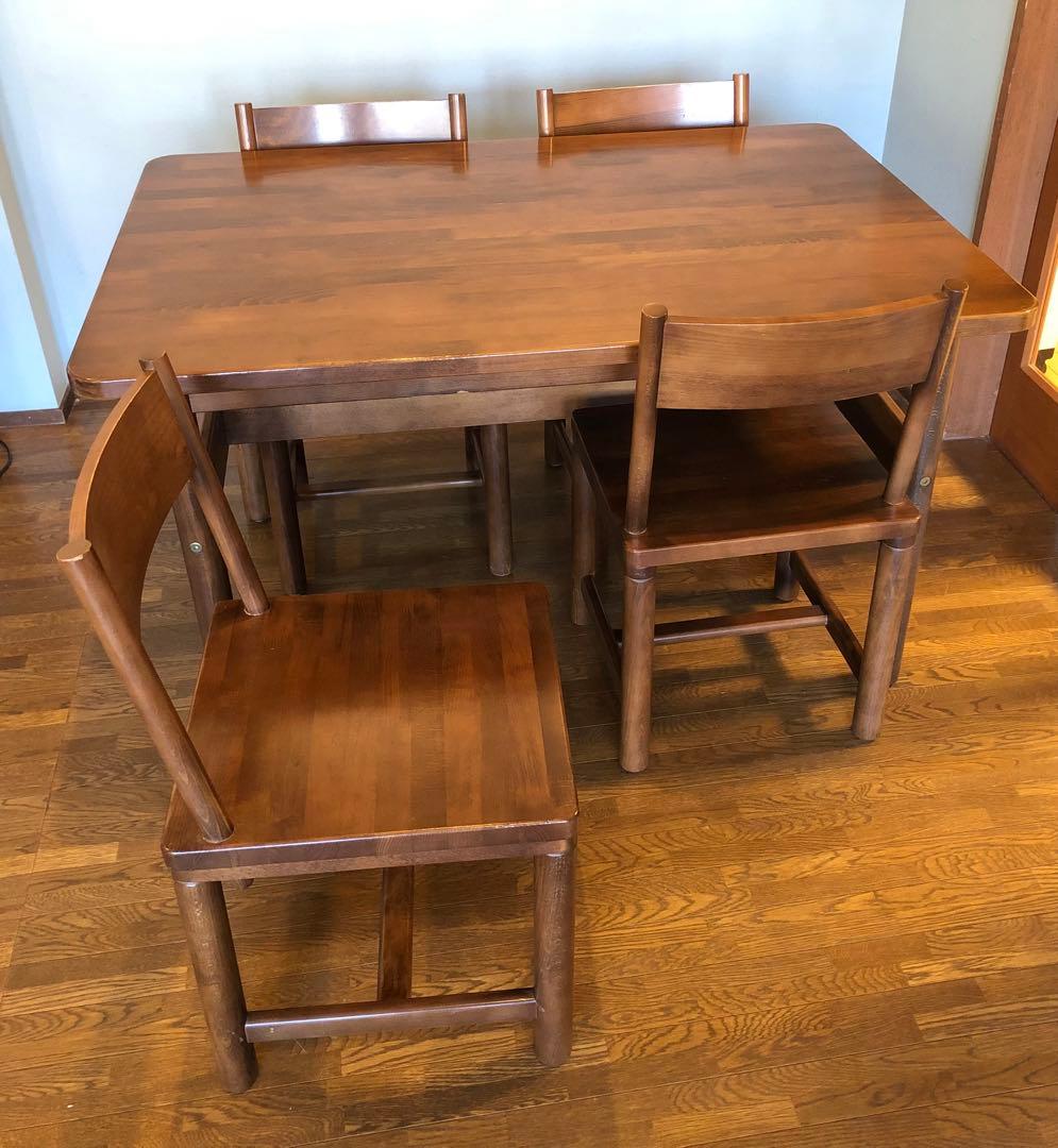 木製ダイニングテーブルセット 4脚付き