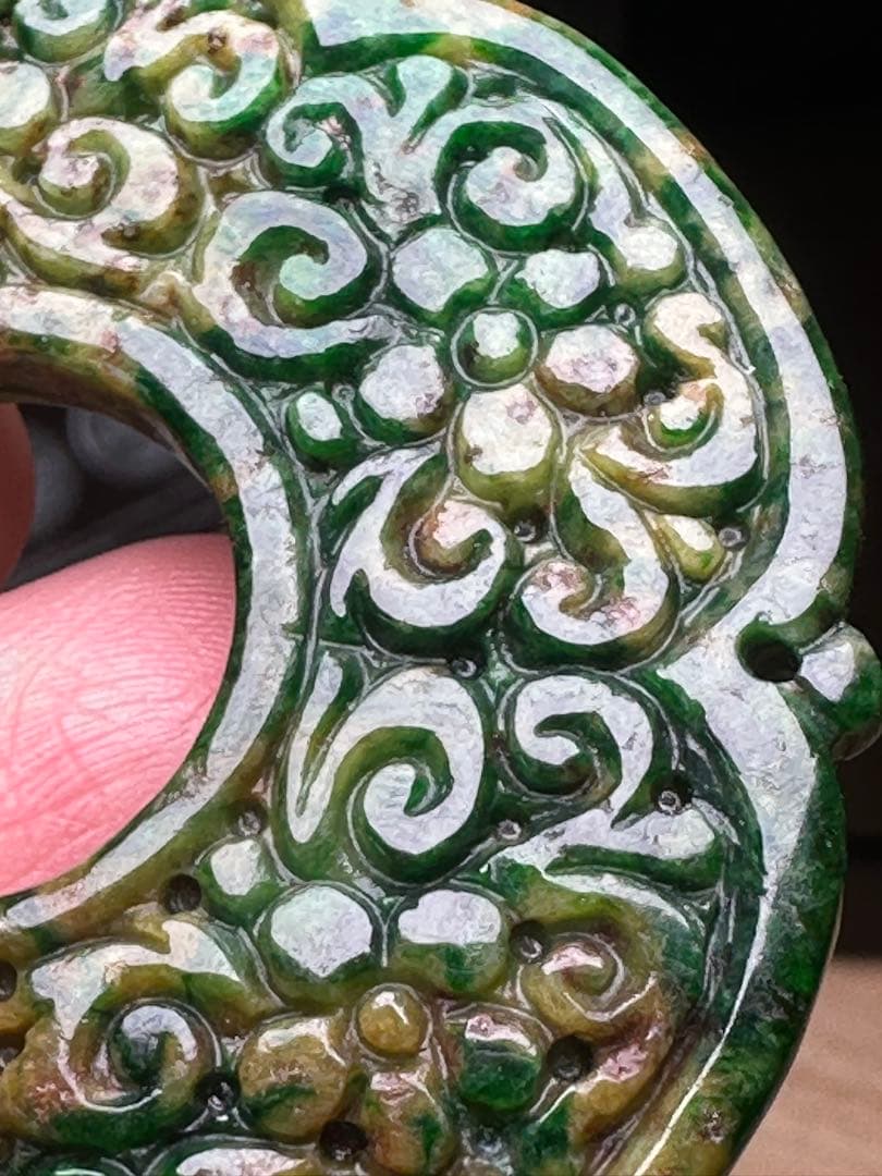 翡翠 花青種(黄＋緑) ビンテージ お花 玉璧 別格 【A貨 未処理】