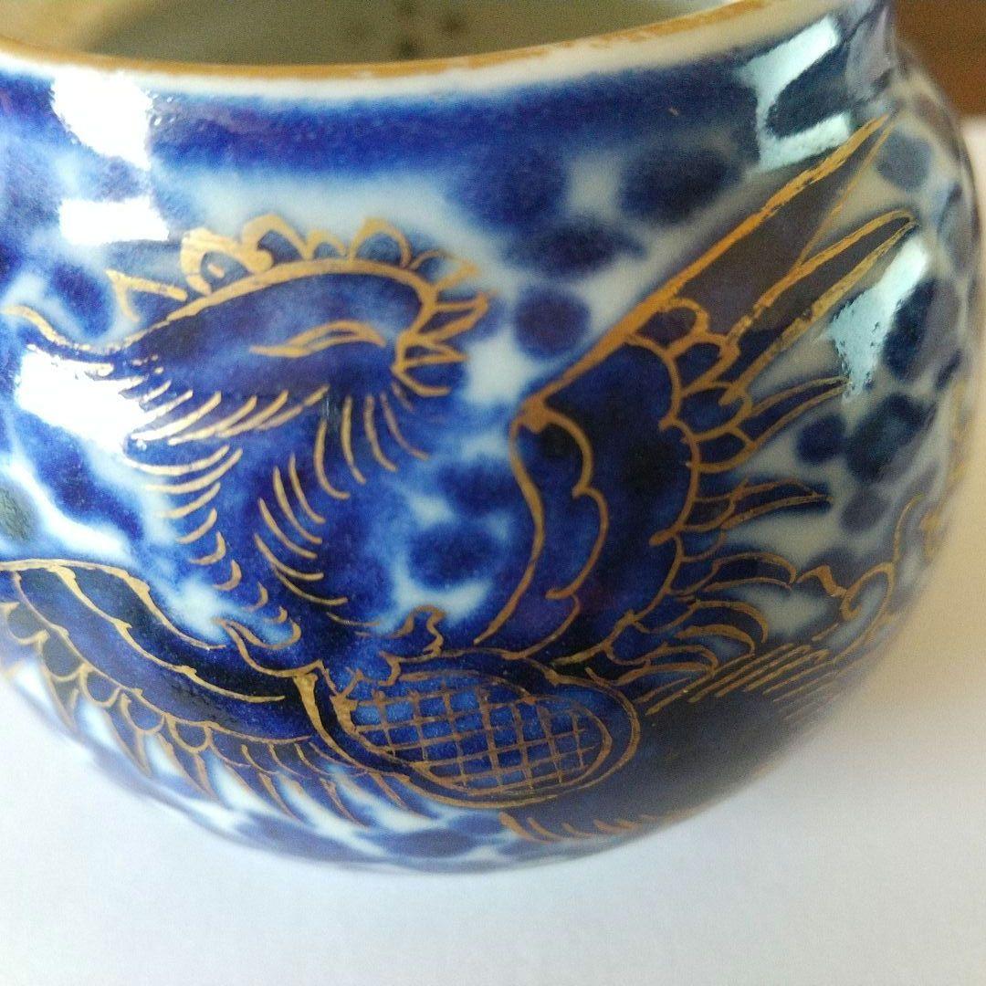 骨董 小さな急須 金の線描き鳳凰 アートな絵柄 蓋が可愛い！