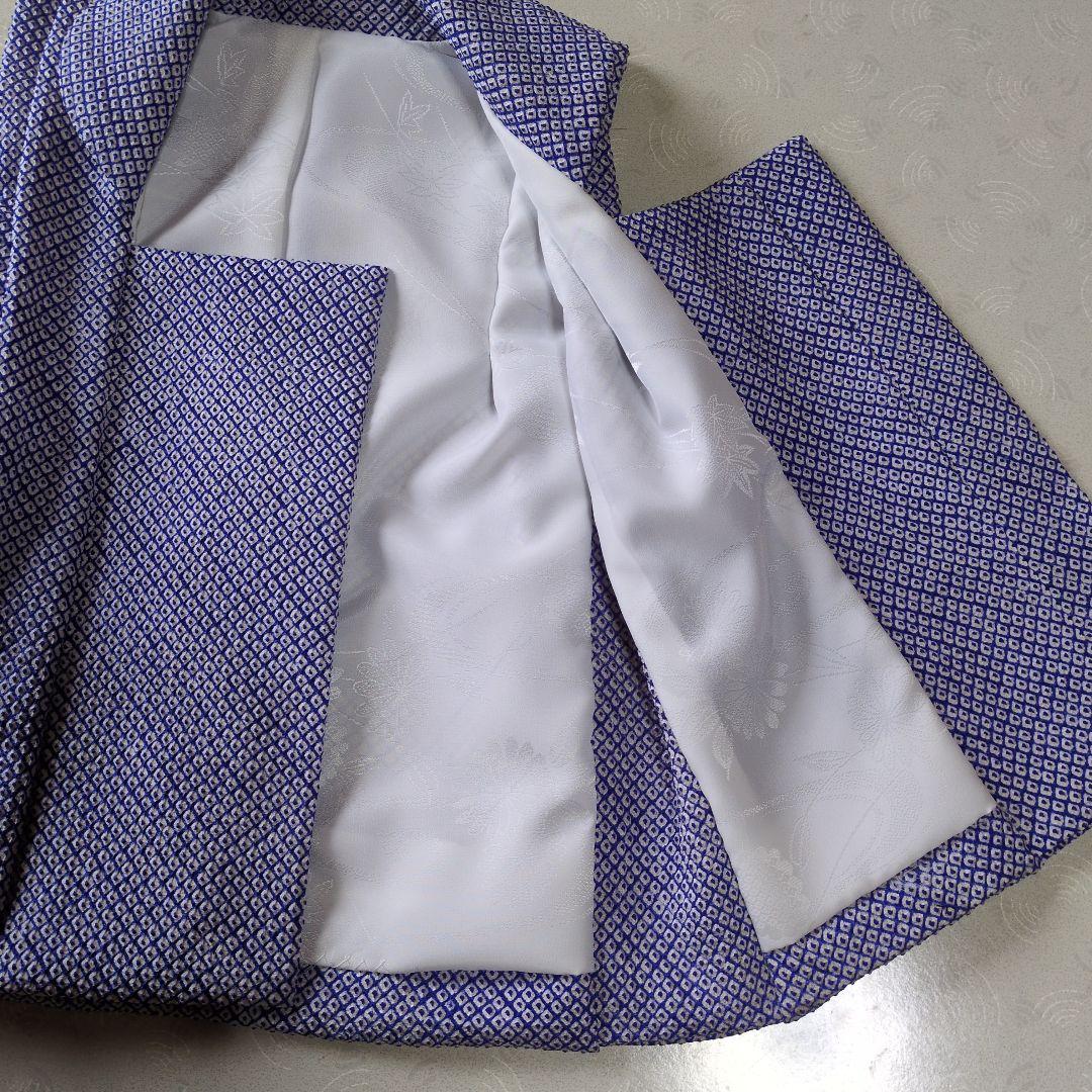 七五三３歳正絹総絞り手縫いの被布と巾着(被布丈47㌢）青色