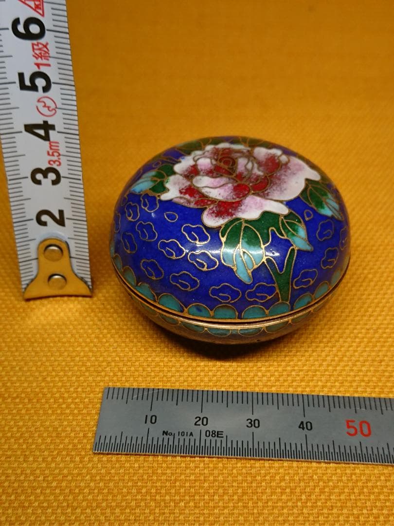七宝焼 香合 花文 唐物 古玩 置物 インテリア 工芸品 美術品 A2972