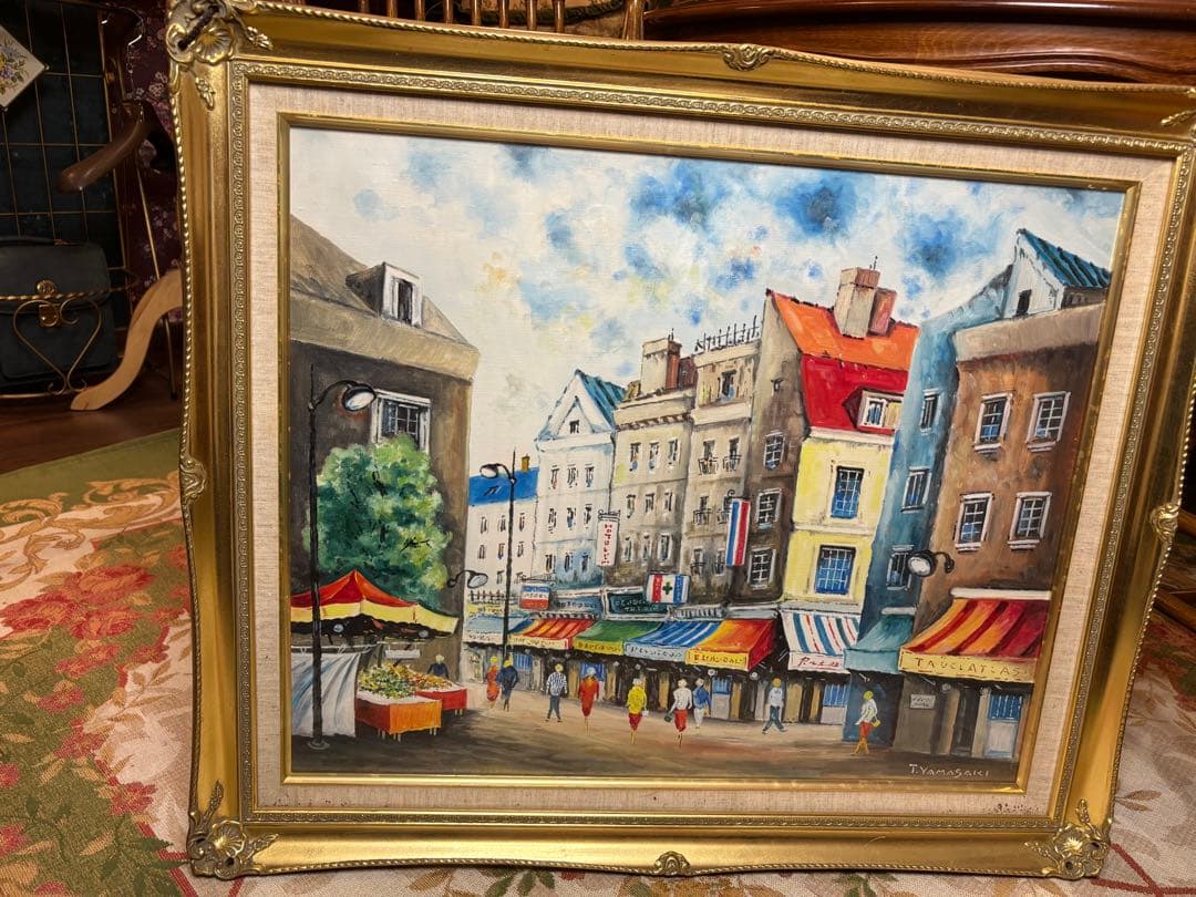 アンティーク絵画　パリの街並み　油彩画