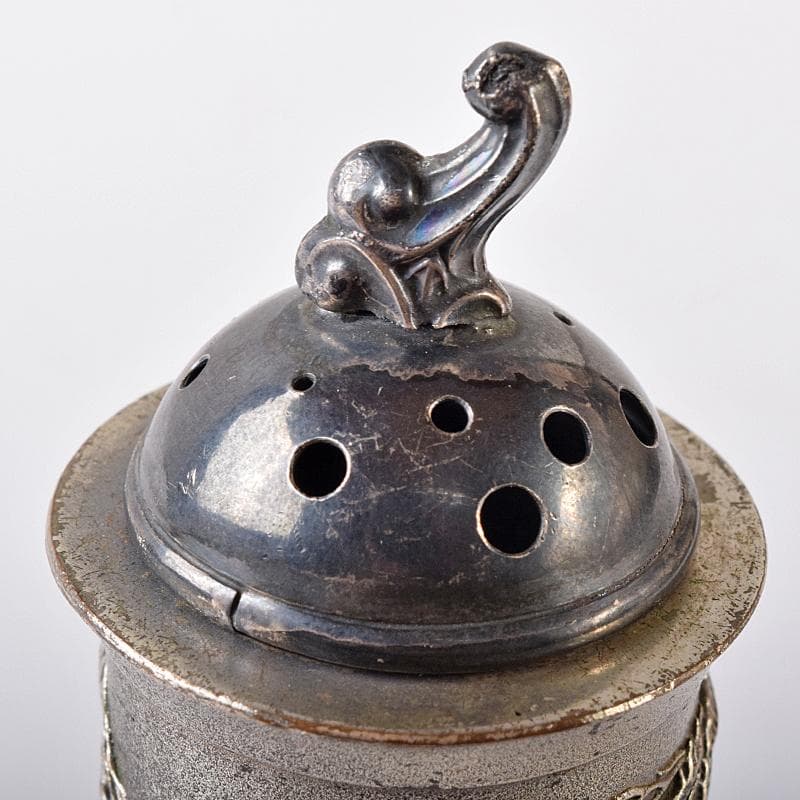 中国　白銅　龍神獣刻　純銀火屋約18g付　三つ足香炉　U　R8073