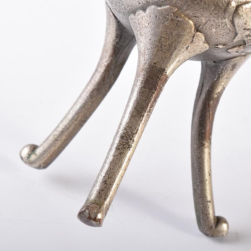 中国　白銅　龍神獣刻　純銀火屋約18g付　三つ足香炉　U　R8073