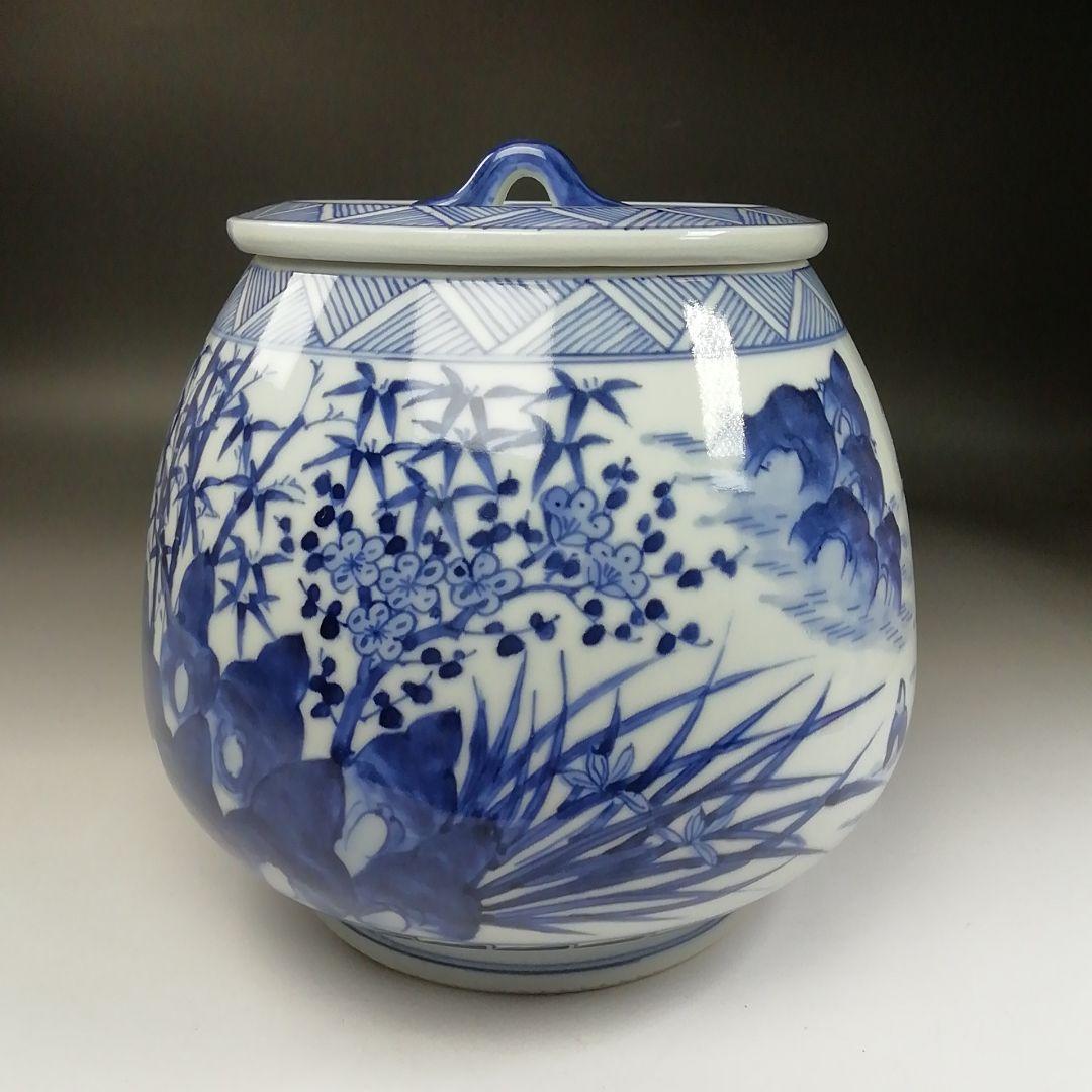 Ｔ１９６　水指　『染付芋頭　水指』『加藤和峰造』　共箱　茶道具