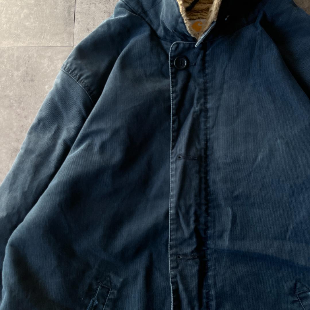 00s Carhartt ダック地デッキジャケット 紺 XL A691 裏ボア