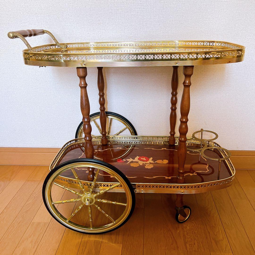イタリア製 象嵌 アンティーク キッチンワゴン ティーワゴン