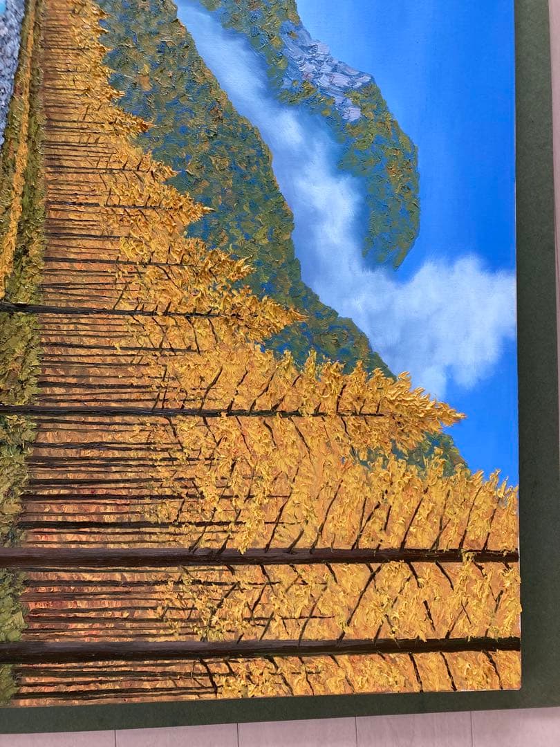 絵画 塚田國次 秋のカラ松林と梓川