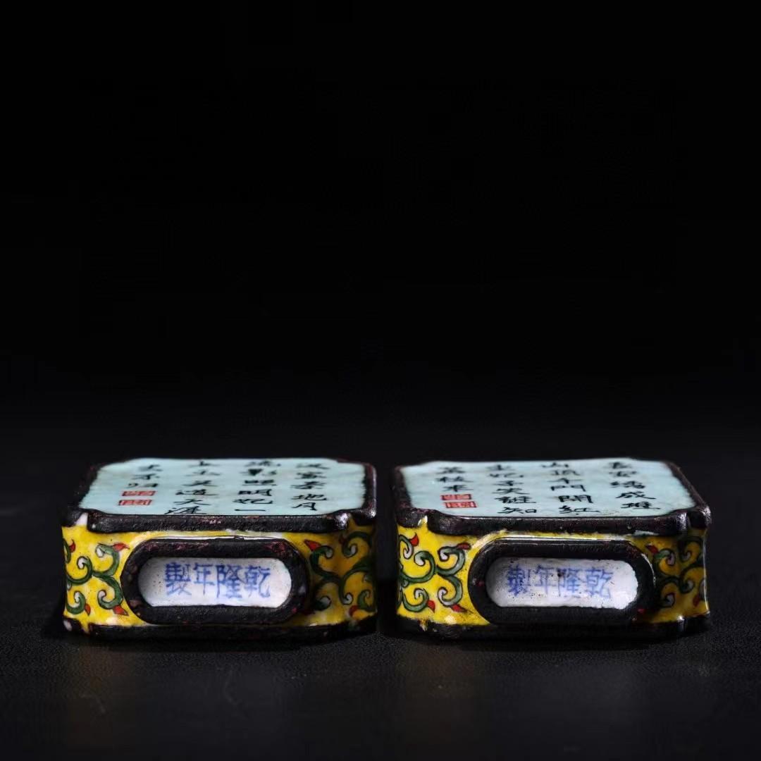 中国古美術・旧藏純銅製景泰藍四大美女の鼻煙壺・純手描き・七宝烧