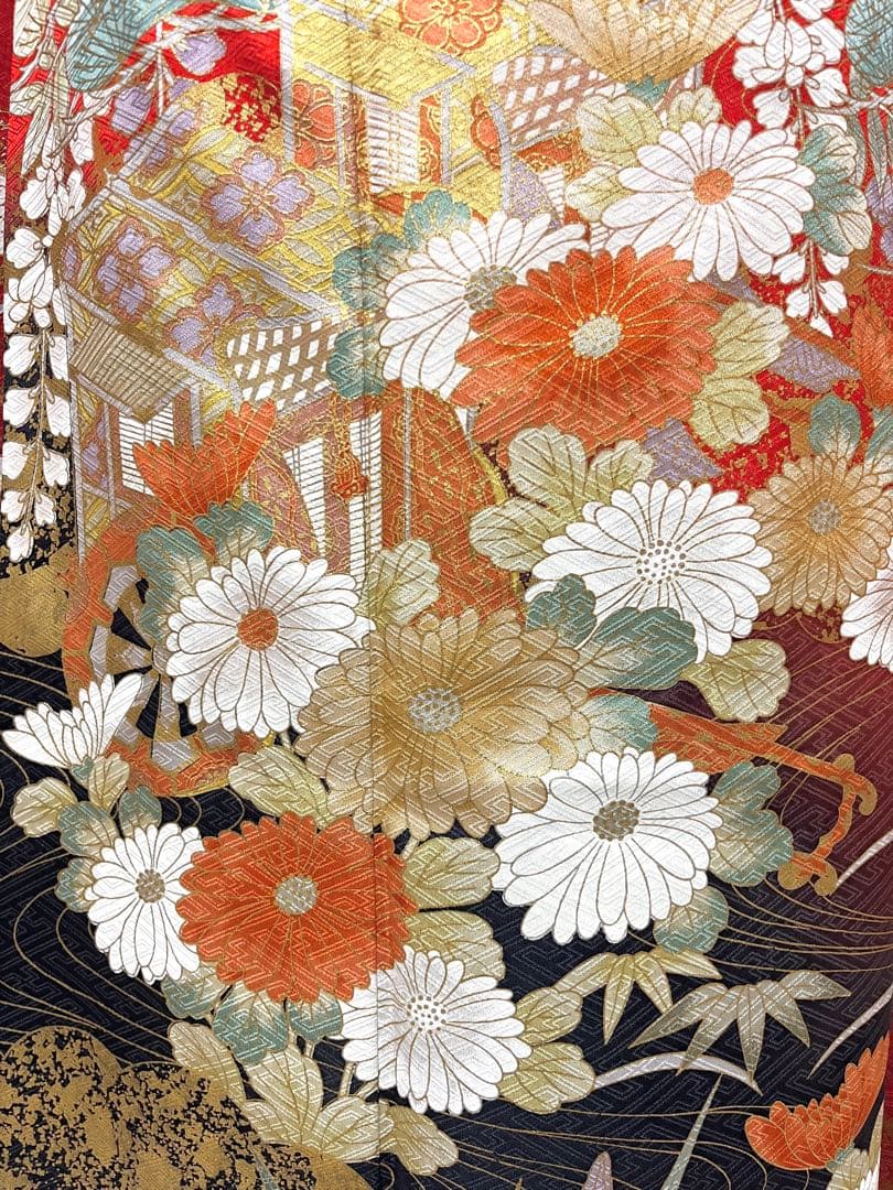 美おり】FR52157 振袖 正絹 振袖フルセット 7点セット 成人式 赤✖️黒