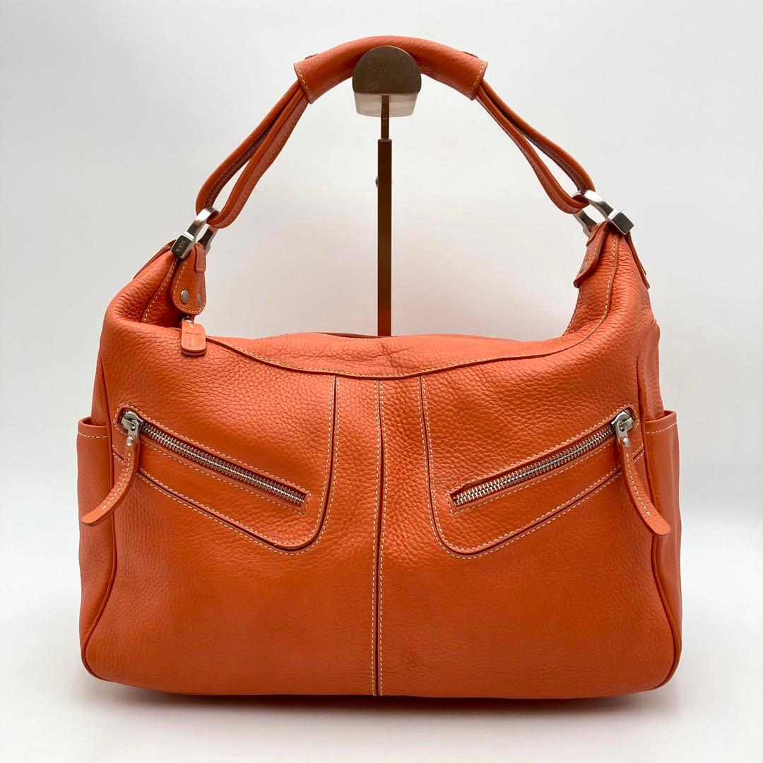 美品✨TOD'S ミキーバッグ ワンショルダー レザー オレンジ ジップ 希少色