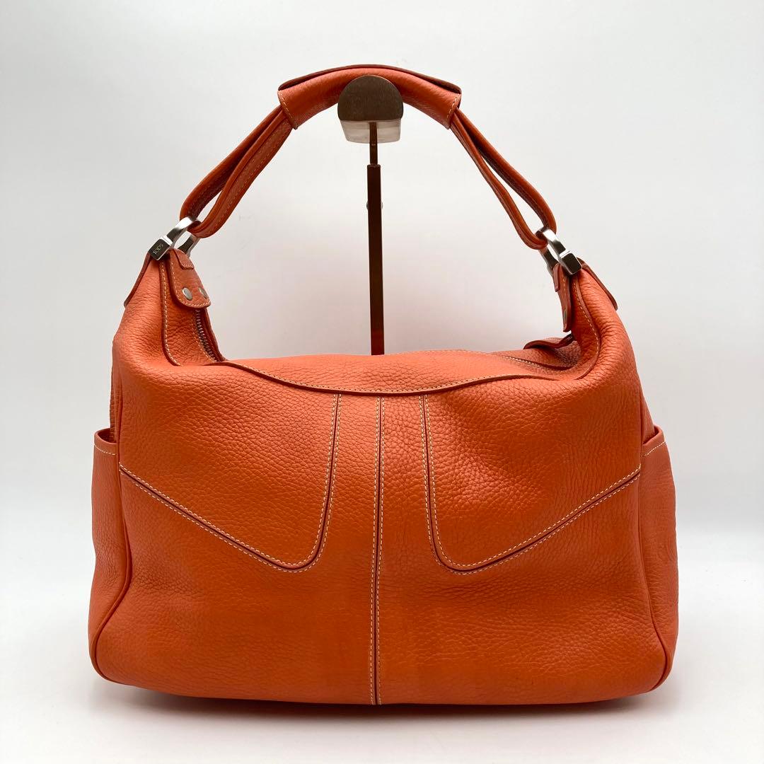 美品✨TOD'S ミキーバッグ ワンショルダー レザー オレンジ ジップ 希少色