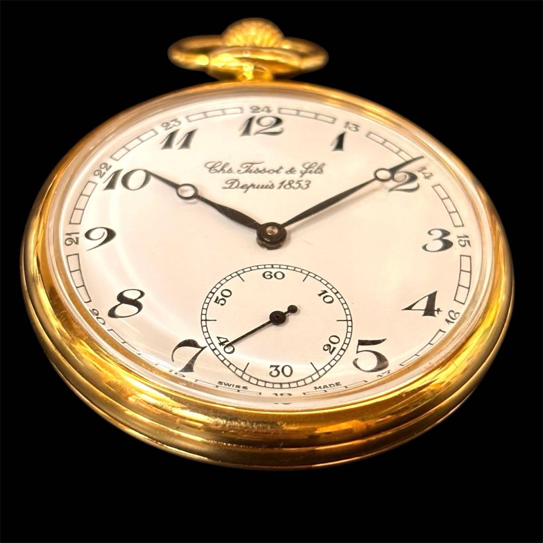 TISSOT ティソ 金メッキ×ステンレス ゴールド 手巻き 懐中時計 スイス製