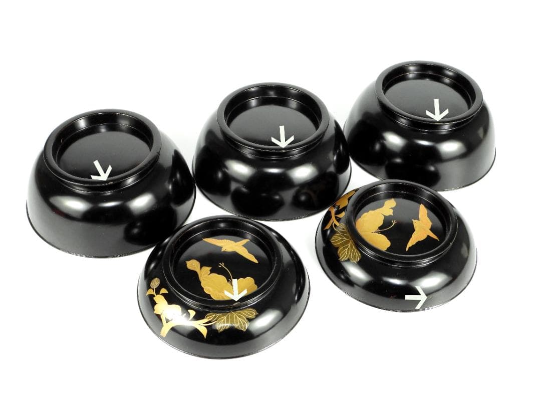 輪島塗 花鳥紋 金蒔絵 吸物椀 5客 蓋碗 漆芸 漆器