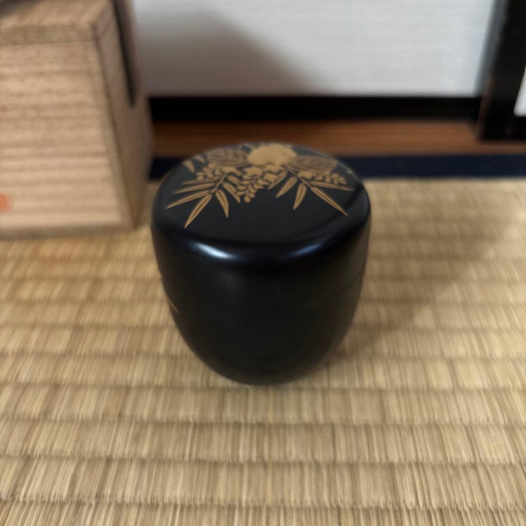 200b 「唐物写 独楽棗」中村湖彩作 共布共箱 茶道具 茶道具 棗（