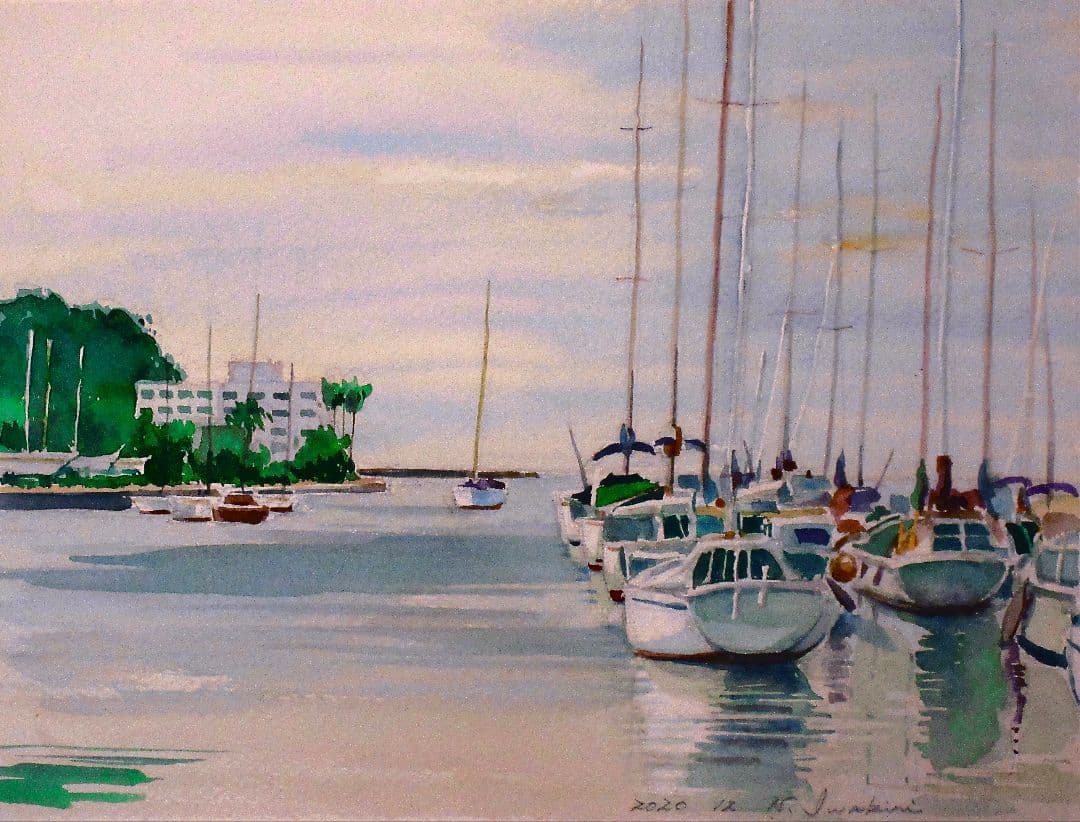 水彩画「ヨットハーバー」