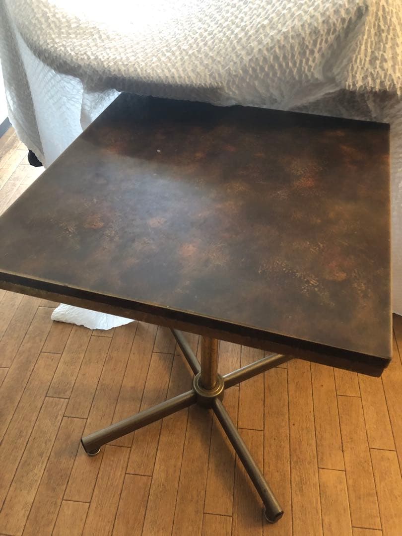 カフェ テーブル マーブル調 真鍮 アンティーク 正方形 ブラウン 金