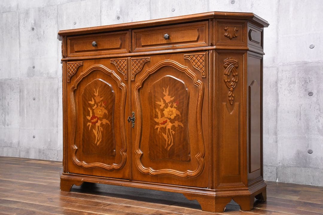 ECK101 イタリア製 象嵌細工 コンソールキャビネット 鍵付き サイドボード