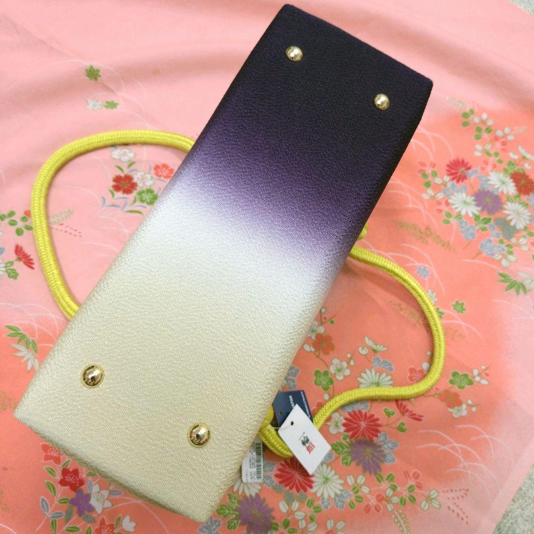 925　未使用品　正絹•縮緬　紫✕クリーム系暈し　普段用　礼装用　利休バッグ