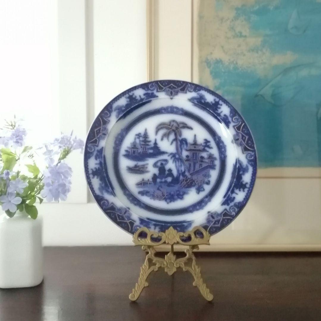 デルフト 阿蘭陀焼 ペトルスレグー フローブルー 金彩にじみ手 皿1客