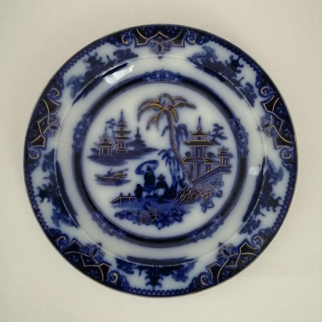 デルフト 阿蘭陀焼 ペトルスレグー フローブルー 金彩にじみ手 皿1客