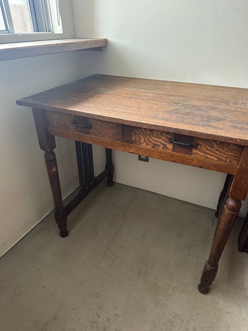 ヴィンテージ アンティーク 木製デスク ダークブラウン 2引き出し 木製